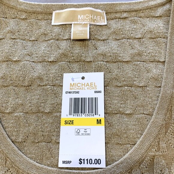 NWT Michael Kors Women Gold Textured Knit Tank Top. Size M. Sleeveless. V-Neck. - Picture 10 of 11